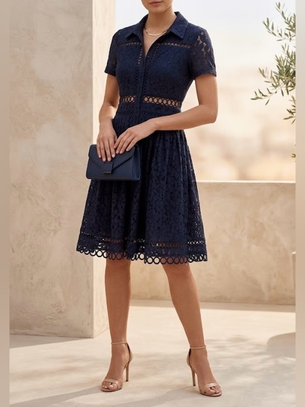 Ever New Melbourne Navy Lace Cutout Button Front Dress Size 0